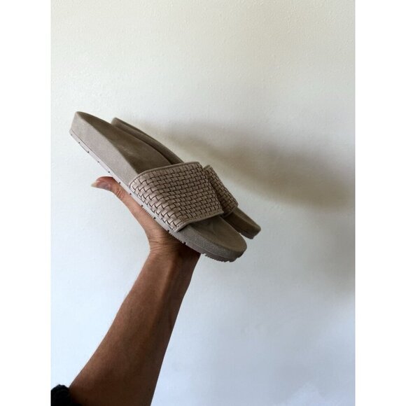 J/Slides J Slides Women's 9 Light Gray Leather Slide Sandals Slip On Flats - Picture 2 of 5